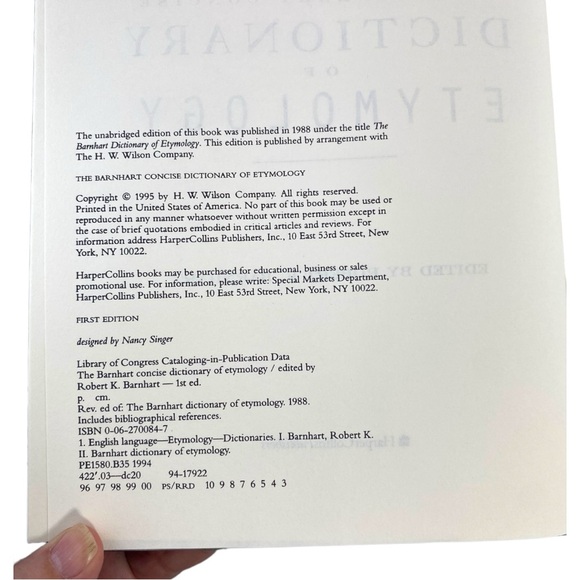 Barnhart Concise Dictionary of Etymology, Hardcover by Barnhart, Robert K. Book - Picture 7 of 10